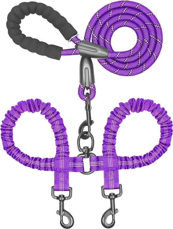 iYoShop Dual Dog Leash – No Tangle, Shock Absorbing Bungee, 360° Swivel for Large Dogs, True Navy - Image 2