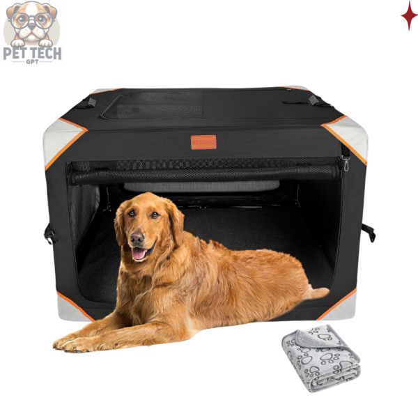 Collapsible Dog Crate - Portable 4-Door Pet Travel Crate for Extra Large Dogs | Durable, Breathable & Comfortable with Soft Dog Blanket