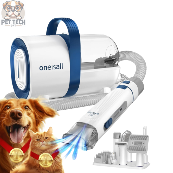 oneisall Dog Hair Vacuum & Grooming Kit - Pet Clipper, Nail Grinder, 1.5L Dust Cup, 7 Grooming Tools for Shedding Pet Hair & Home Cleaning